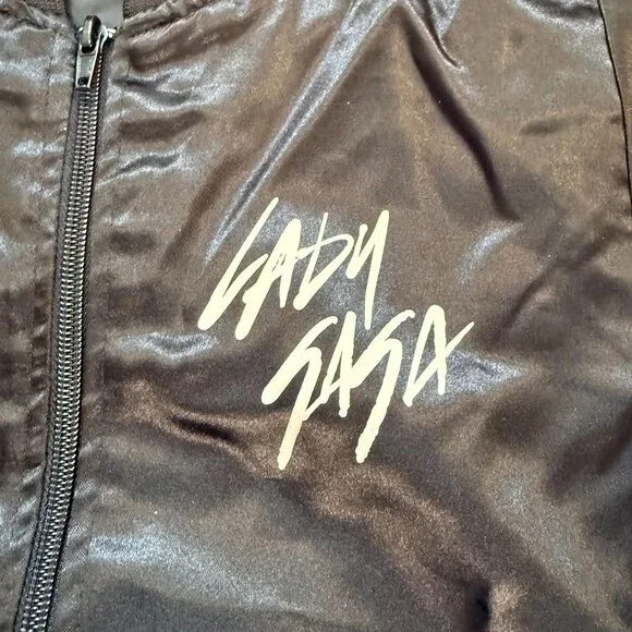 Lady Gaga Satin Skull Full-Zip Windbreaker Bomber Jacket Women's Small Black